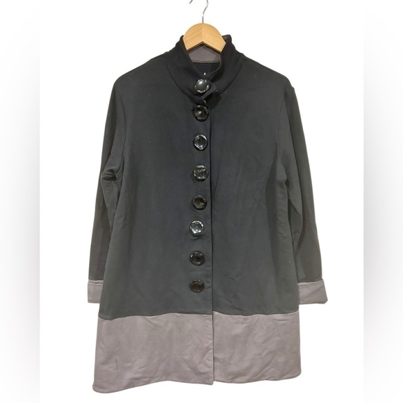 Neon Buddha XL Button Down Jacket Black & Gray Color Block Knit Long Artsy Boho - Picture 2 of 9